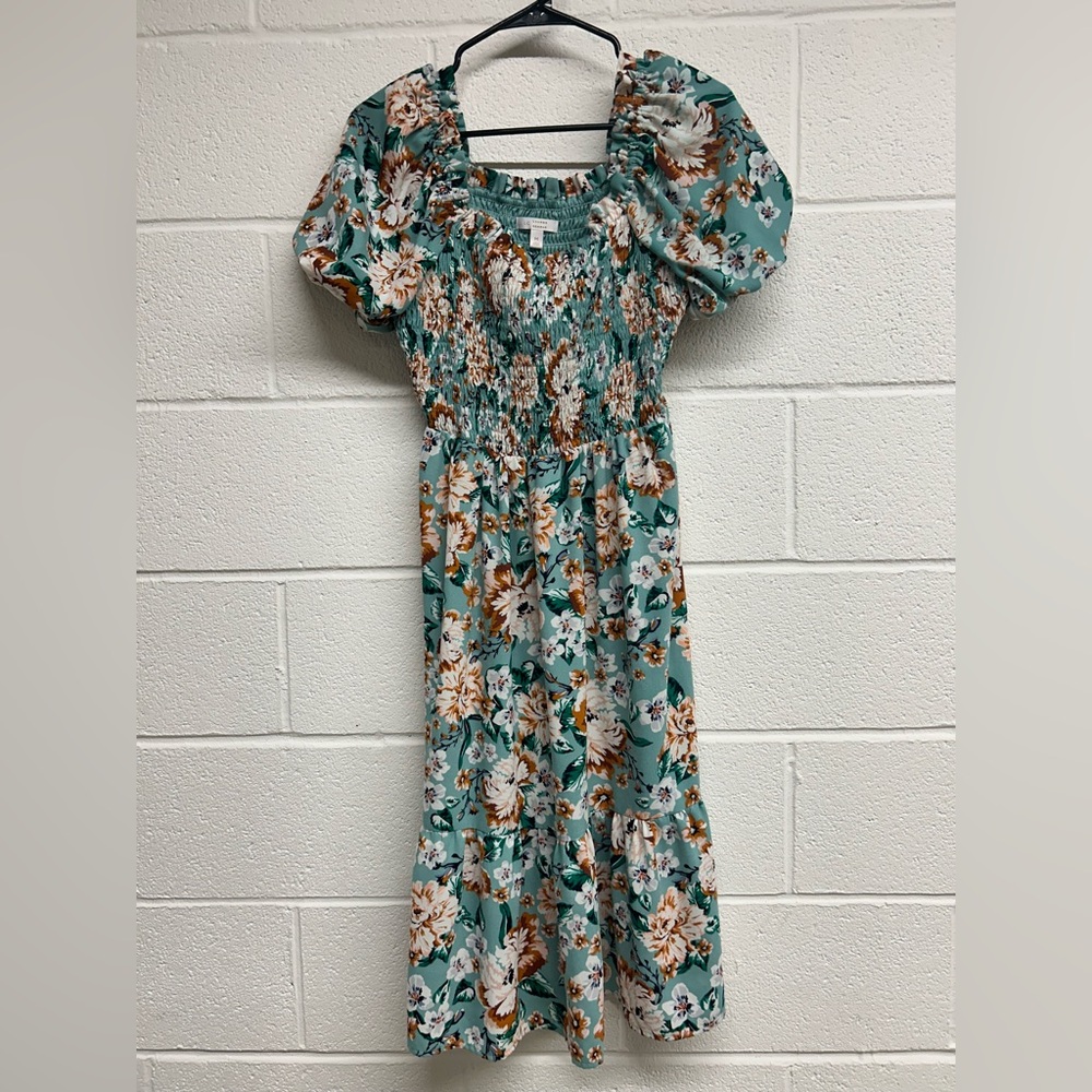 LC Lauren Conrad Teal Green Floral Summer Dress Size M